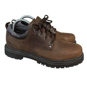 Skechers Mens Size 8 Tom Cats Brown Leather Lace Up Work Utility Shoes Boots